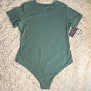 Auden Luxe stretch fully lined Teal Short Sleeve Bodysuit